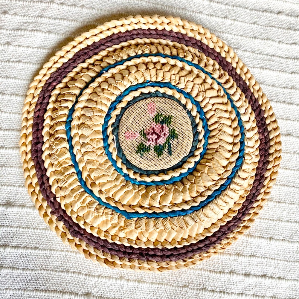 Woven embroidered Basket wall art